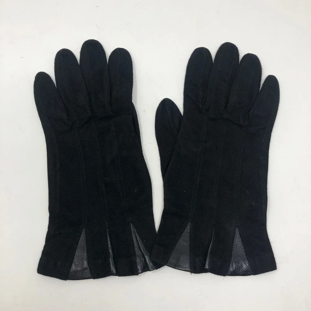 Vintage Valentino Suede Night Gloves Womens 6.5 Silk Lining Black